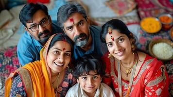 Smiling Indian family at home. Generations together. photo