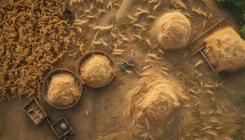 Aerial view of wheat harvest photo