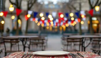 A table set for a meal in a charming Parisian setting. photo