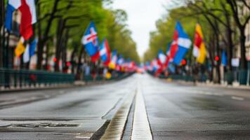 Avenue decorated with flags of various nations photo