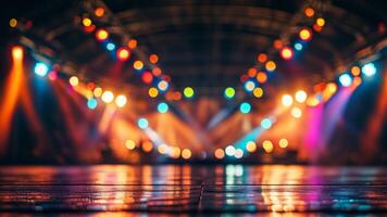 Blurred stage lights, wooden floor photo