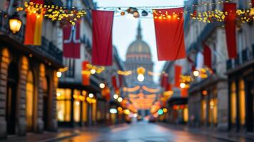Christmas lights and decorations on a Parisian street. photo