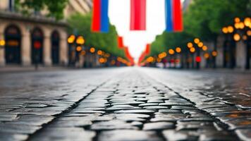 Cobblestone street in a European city photo