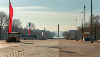 Empty city square, monument in the distance photo