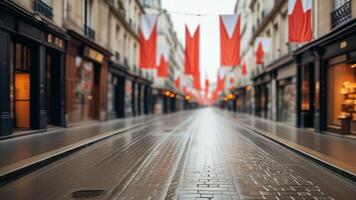 Empty Parisian street with red flags photo