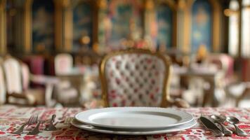 Fine dining, empty plate, restaurant setting photo
