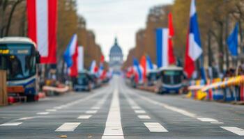Flags line a Parisian avenue leading to Les Invalides. photo