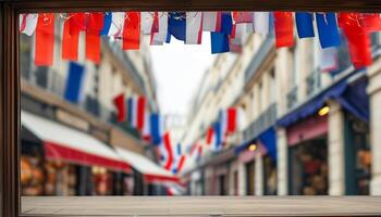 French street decorated with flags photo