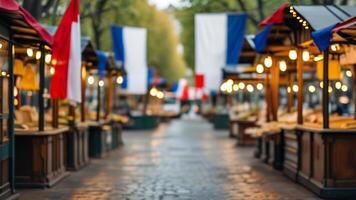French market stalls with flags photo