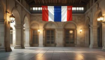 Grand hall with Thai flag, elegant architecture photo