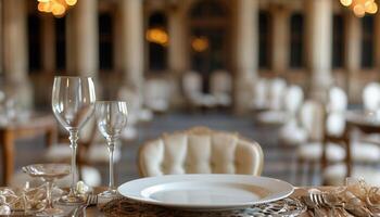 Luxury wedding reception or event table setting. photo