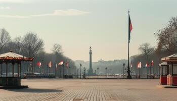 Empty Parisian square on a hazy morning photo