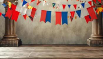 Party bunting flags decoration on rustic background photo