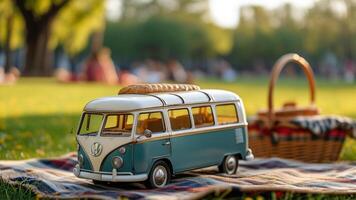 Vintage Camper Van Picnic Scene photo