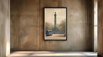 Vintage photo of a monument and bus