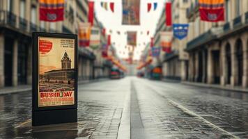 Vintage poster on city street display photo