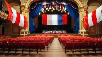 Empty theater with French flags photo