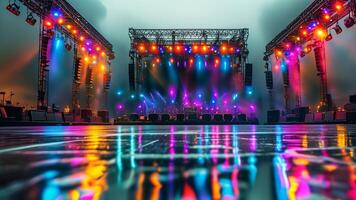 Colorful stage lights at a music concert. photo
