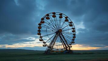 Abandoned Ferris wheel at sunrise photo