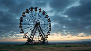 Abandoned Ferris wheel at sunset photo