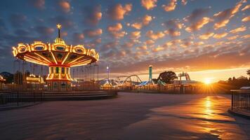 Amusement park at sunset photo