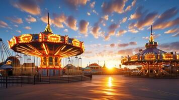 Amusement park at sunset photo
