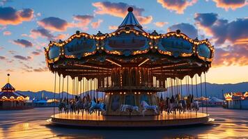 Carousel at sunset, whimsical and magical. photo