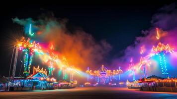 Colorful amusement park at night photo