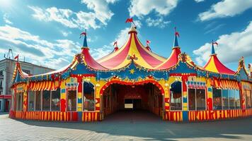 Colorful circus tent under a bright sky photo