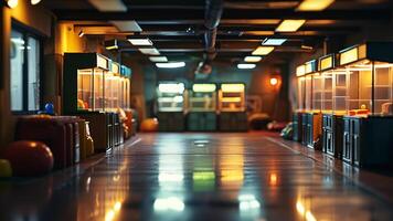 Empty arcade corridor with claw machines photo