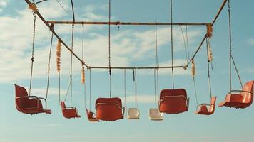 Empty swing ride against a blue sky. photo