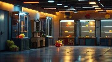 Empty toy store corridor at night photo