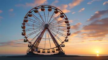 Ferris wheel at sunset by the sea photo