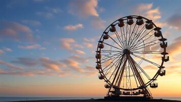 Ferris wheel at sunset by the sea photo