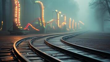 Foggy amusement park at night photo