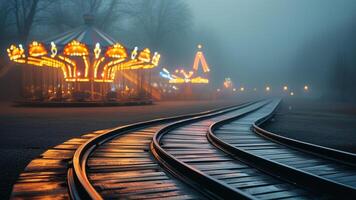 Foggy night at an amusement park photo