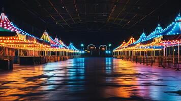 Illuminated amusement park at night photo