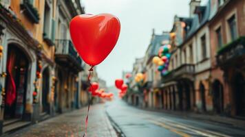 Heart shaped balloons on a city street photo