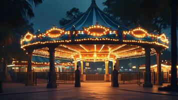 Illuminated carousel at night photo