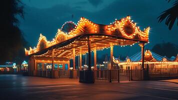 Illuminated carousel at night photo