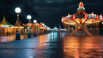 Night carousel at amusement park photo