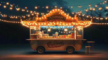 Night food stall with string lights photo