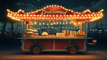 Night food stall with bright lights photo