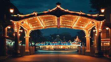 Night view of a carousel entrance photo