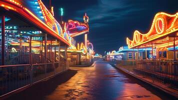 Night view of amusement park rides and attractions photo