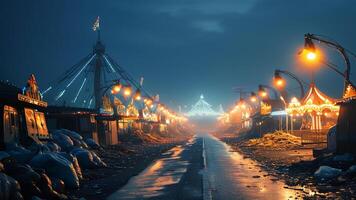 Night view of an empty amusement park street photo