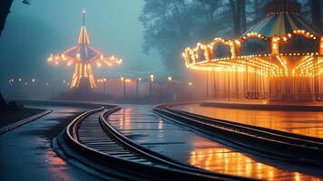 Rainy night at an amusement park photo