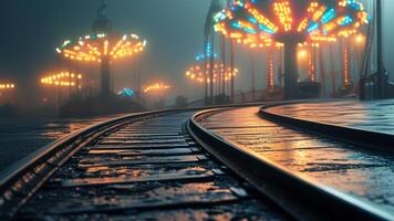 Rainy night at an amusement park photo
