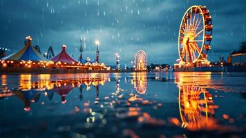 Rainy night at the amusement park photo