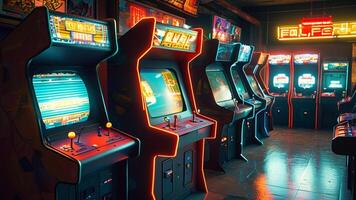 Retro arcade games glowing in the dark. photo